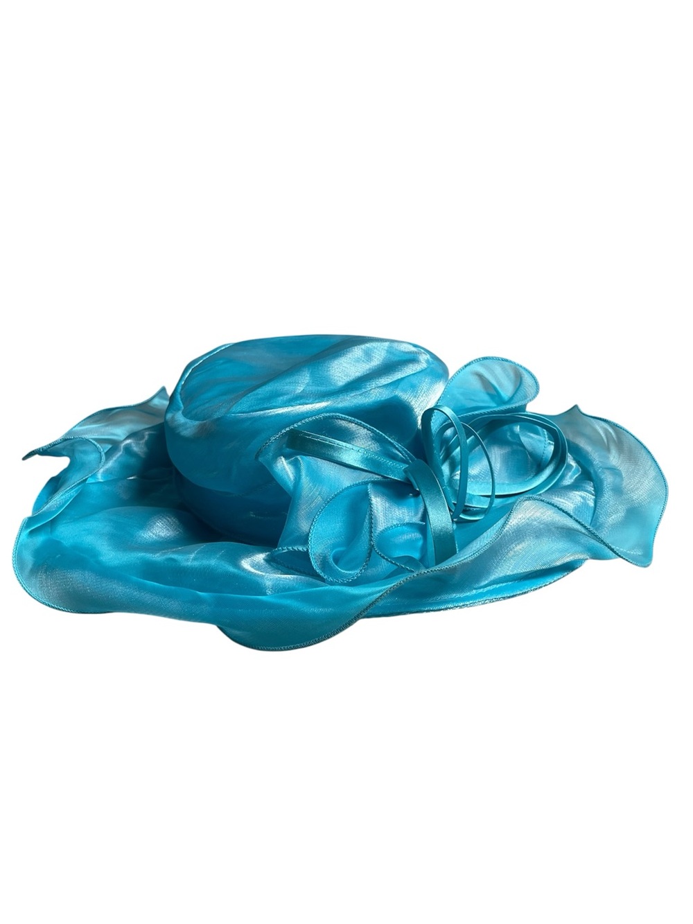 Giovannio Turquoise Blue Organza Wide Brim Derby Hat – NWT, Designed in England